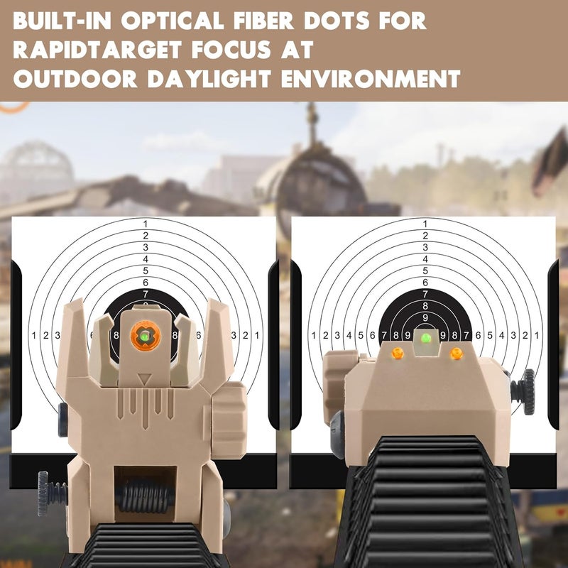 TPRCOL Flip Up Sight Front and Rear Flip Lightweight Sights,with Green Red Fiber Optics Dots, Mounted on Any Picatinny or Weaver Rail - Image 3
